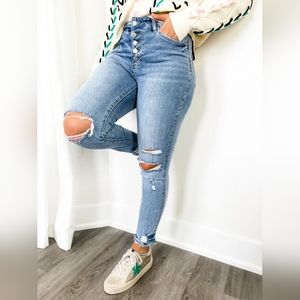 Vervet High Rise Button Fly Distressed Skinny Jeans - 27/5
